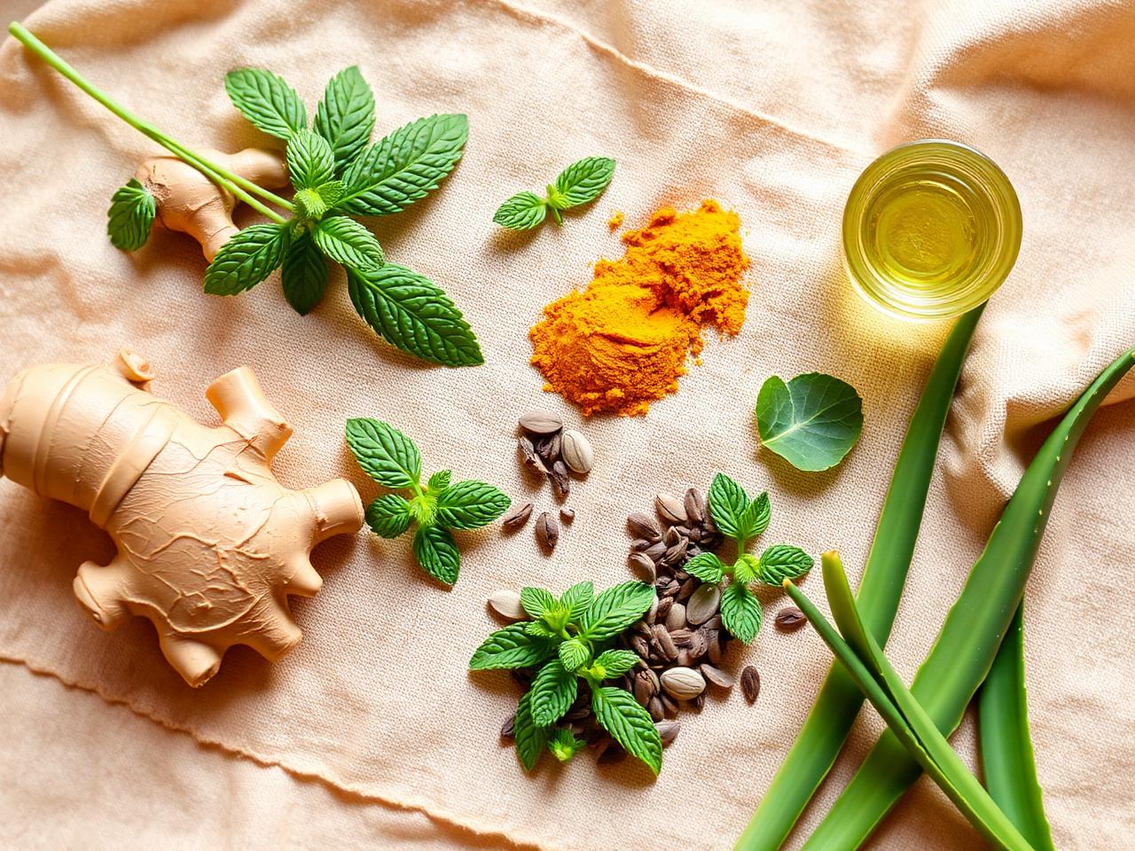 Natural ingredients including ginger, turmeric, mint and aloe